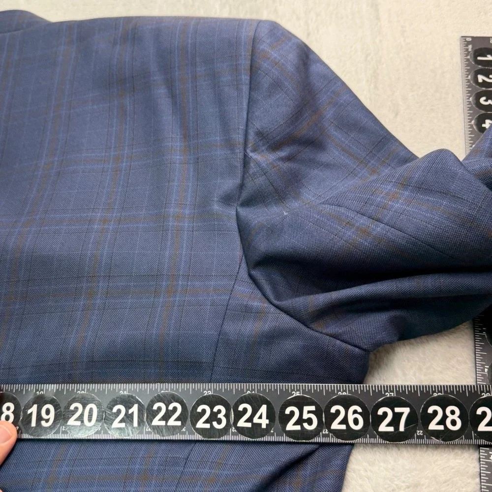 Jos. A. Bank Blazer Men 48L Blue Plaid Signature Collection Silk Wool Sport Coat
